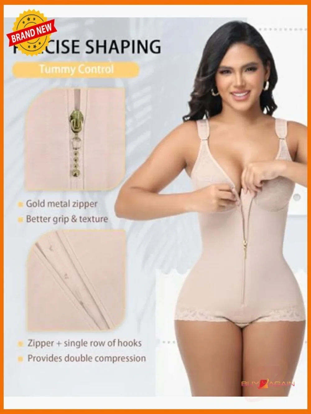 High Compression Tummy Control Bodysuit Shapewear with Zipper
